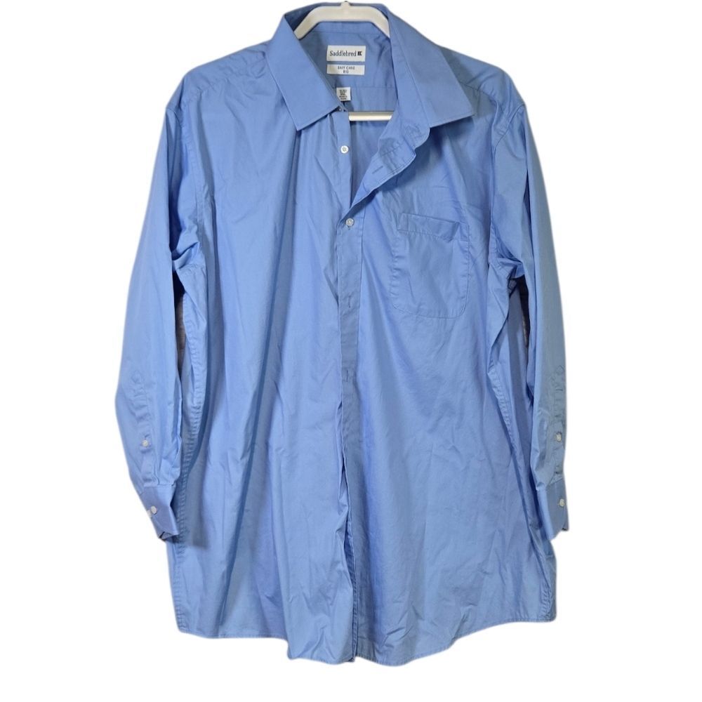 Saddlebred BIG Blue Dress Shirt Men’s 2XL Easy Care Button Front Pocket 18-18.5